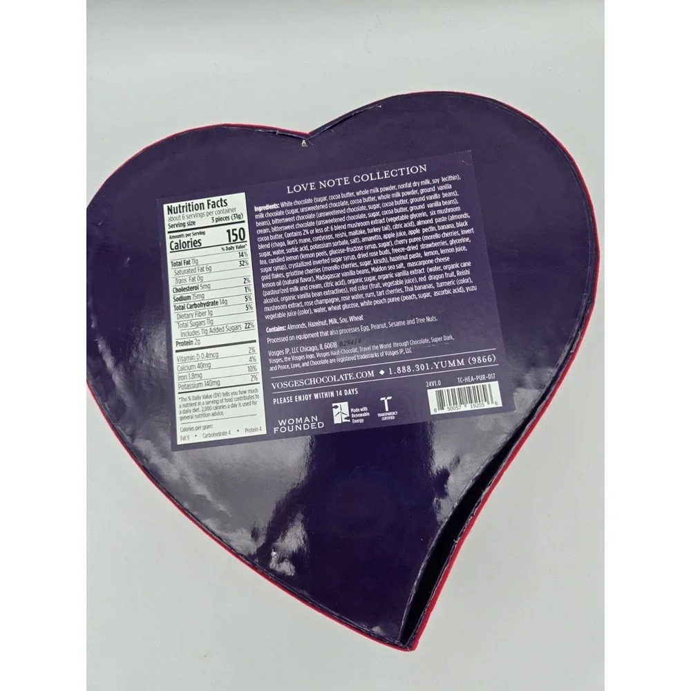 Vosges Chocolate Empty Box Red Purple Heart Flocked 8.5